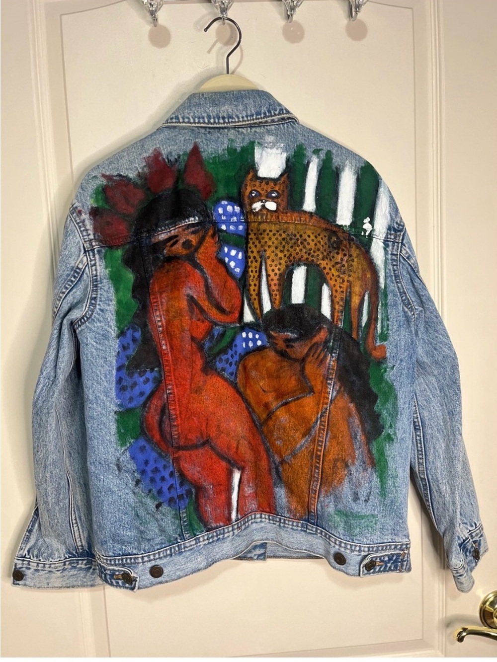 Denim Jacket Hand-Painted One-of-a-Kind Wearable Art OLD NAVY Size S